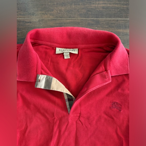 Burberry Red Textured Nova Check Detail Long Sleeve Polo— XXXL see measurements - Picture 1 of 4